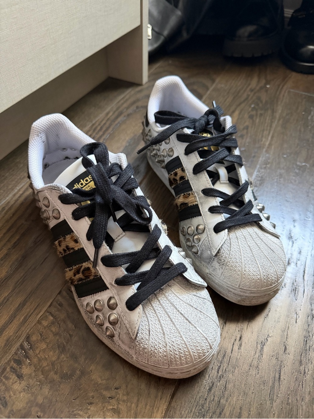 Custom adidas superstar studded Leopard